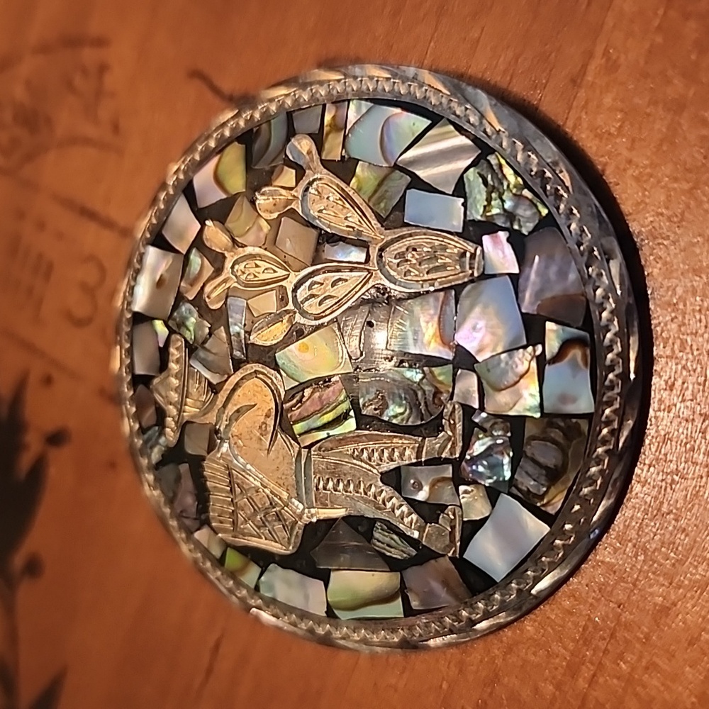 VTG .925 silver Mexican abalone designer Mark artisan brooch